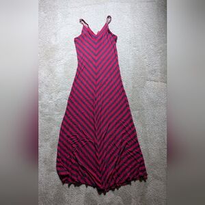 Women's red and navy striped maxi sun dress size XL, stretchy and flowy